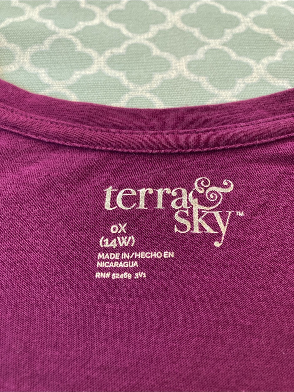 Terra & Sky Short Sleeve V Neck Tee Purple 0X - Picture 2 of 5